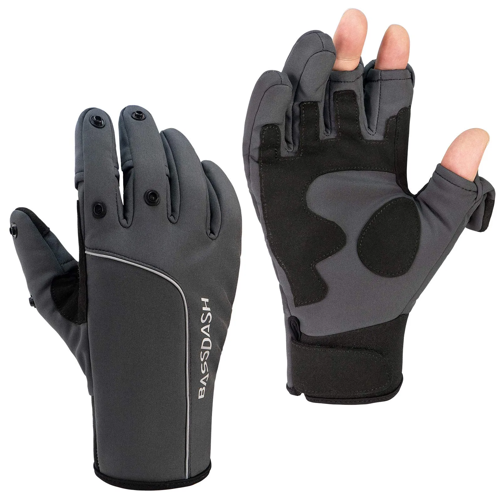 BASSDASH WintePro Insulated Fishing Gloves - Water Repellent, Fleece Lined, Cold Weather, Small