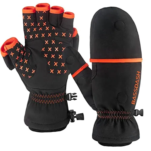 BASSDASH WinterFlex Insulated Ice Fishing Mittens X-Small Water Resistant Cold Weather Gloves