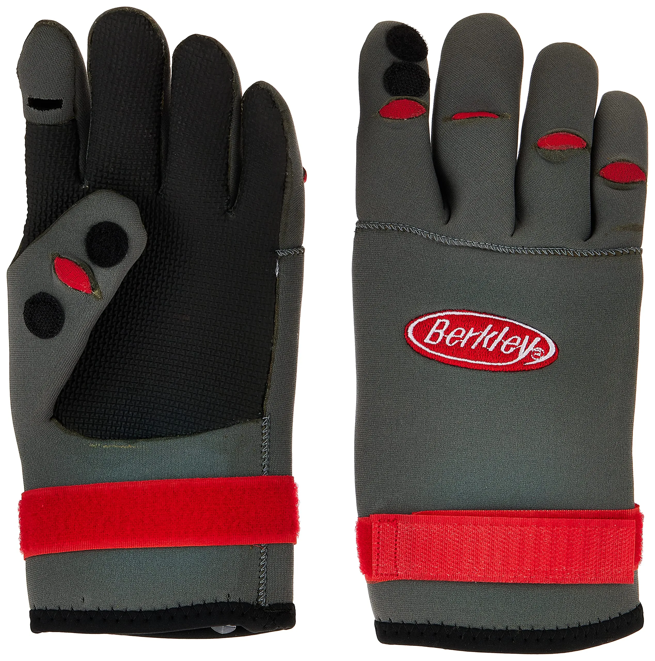 Berkley BTNFGG Neoprene Fishing Gloves, Grey - No-Slip Grip, Heavy-Duty, Flexible, Secure Closure