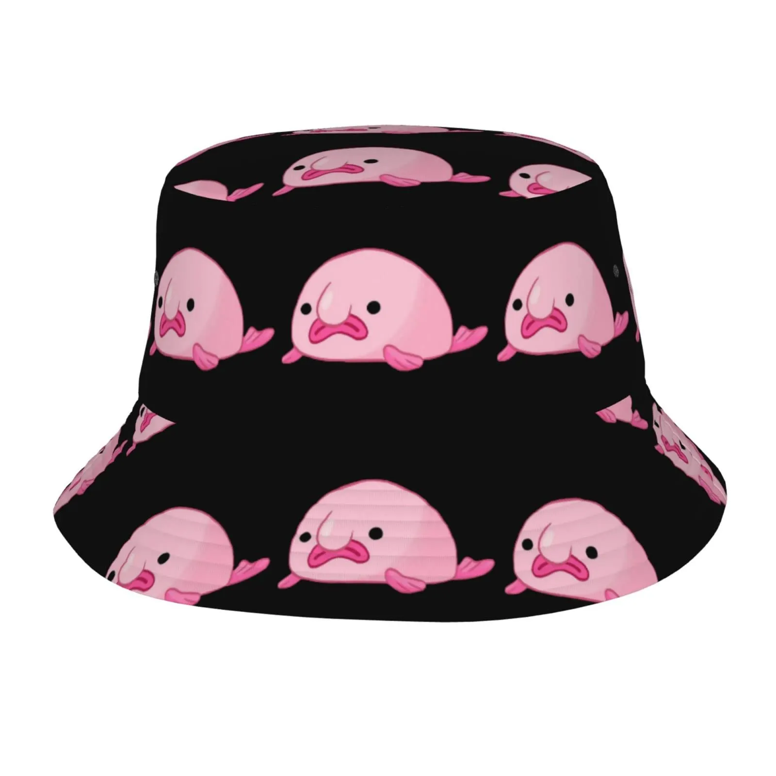 Blobfish Bucket Hat for Summer: Unisex Fisherman Cap, Breathable & Lightweight, Black