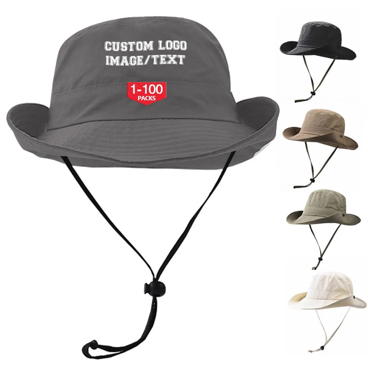 Custom Boonie Bucket Fishing Hat - Personalized Logo/Text, UPF50+ Protection, Adjustable Chin Strap