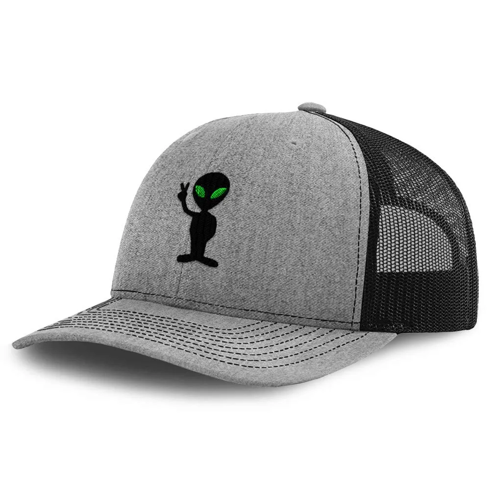 Custom Richardson Trucker Hat with Alien Peace Sign Embroidery - Unisex Snapback Style