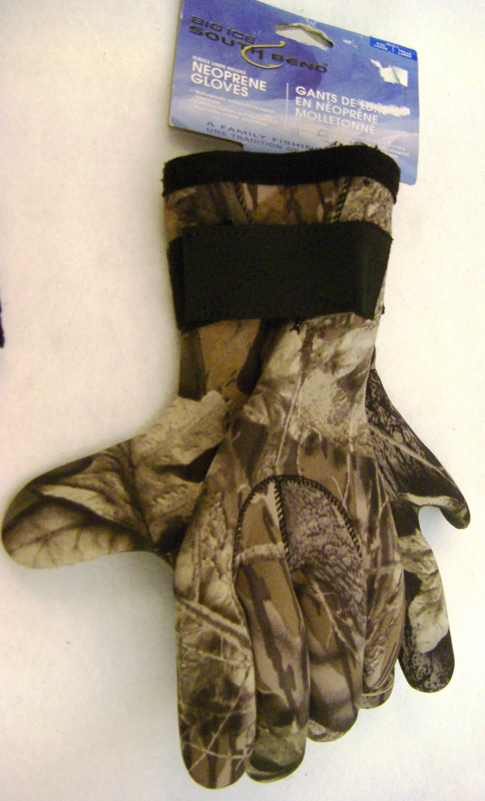 DX/NEOPRENE GLOVES (CAMO) SZ-L - Waterproof, Fleece Lined, Adjustable Velcro, Comfortable Grip