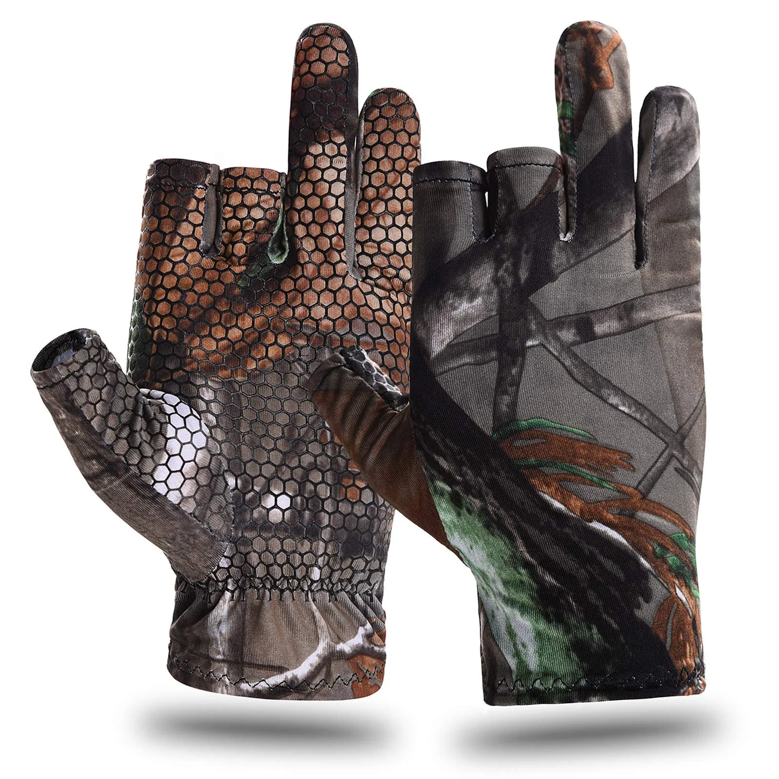 EAmber Camouflage Hunting Gloves - Fingerless, Anti-slip, Lightweight for Fishing & Archery, Medium