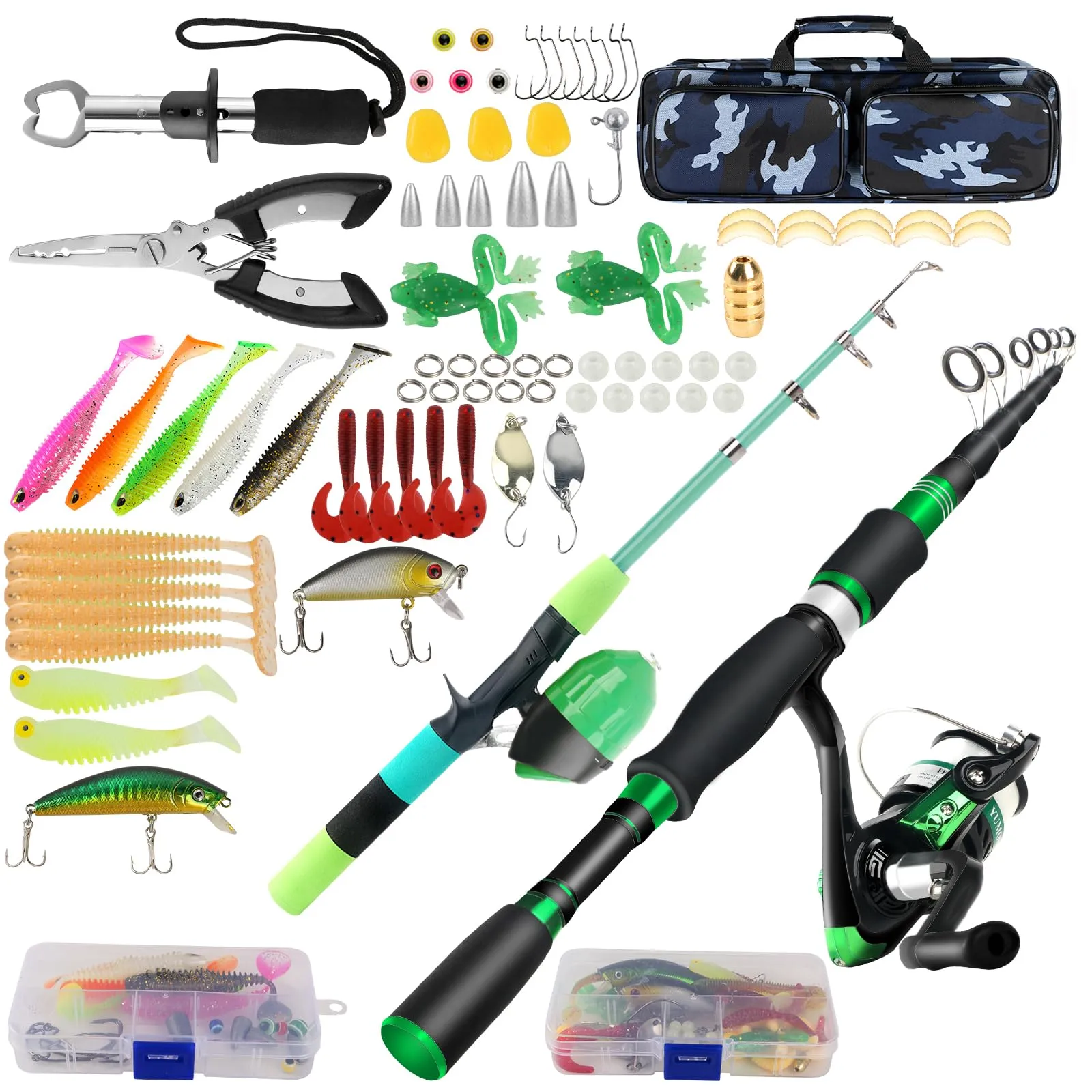 Family Fishing Pole Combo, 2PCS Portable Parent-Child Travel Kit, 6.89FT & 4.92FT Rods