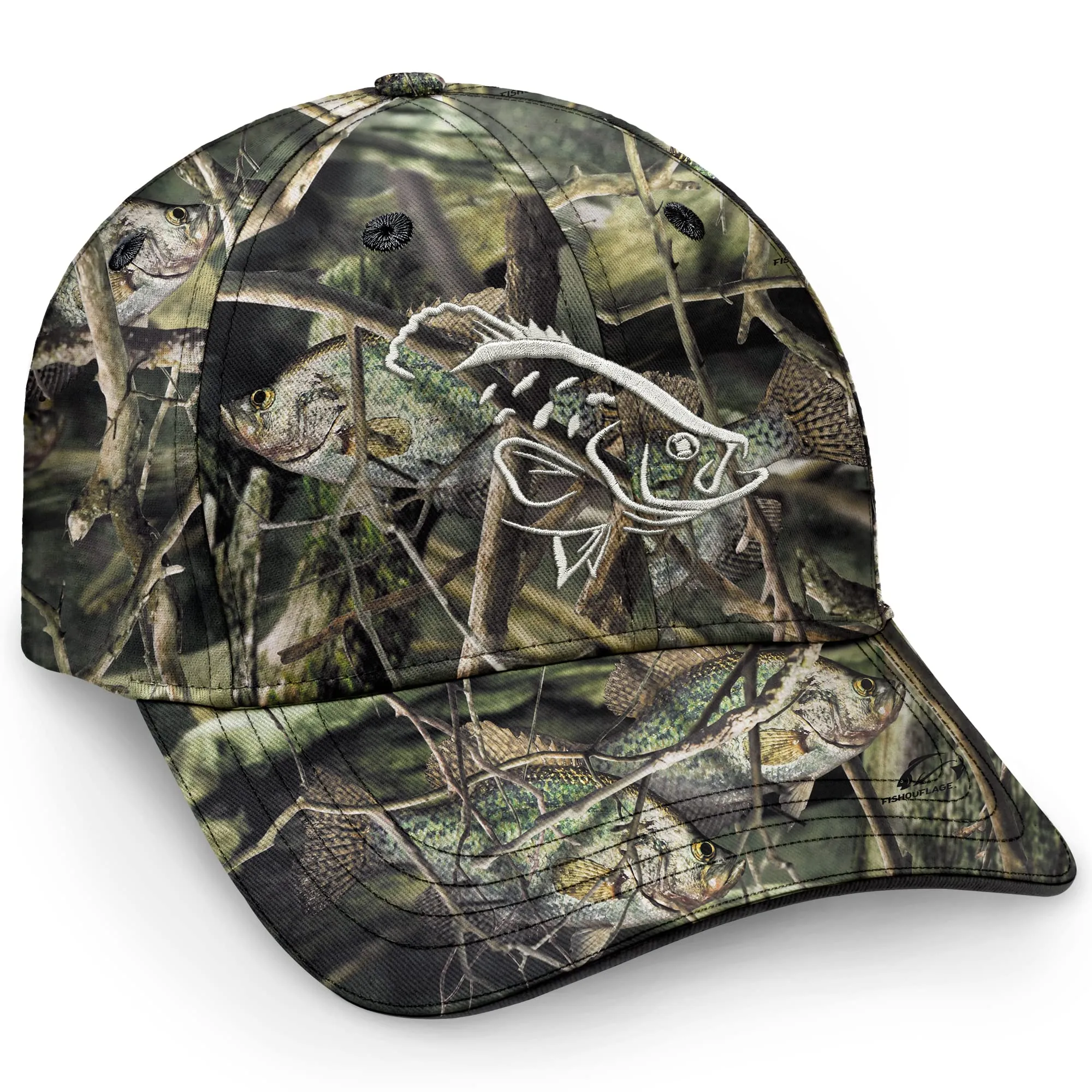 Fishouflage Camo Strike Crappie Fishing Hat - Men's Adjustable Cap with Moisture-Wicking Sweatband