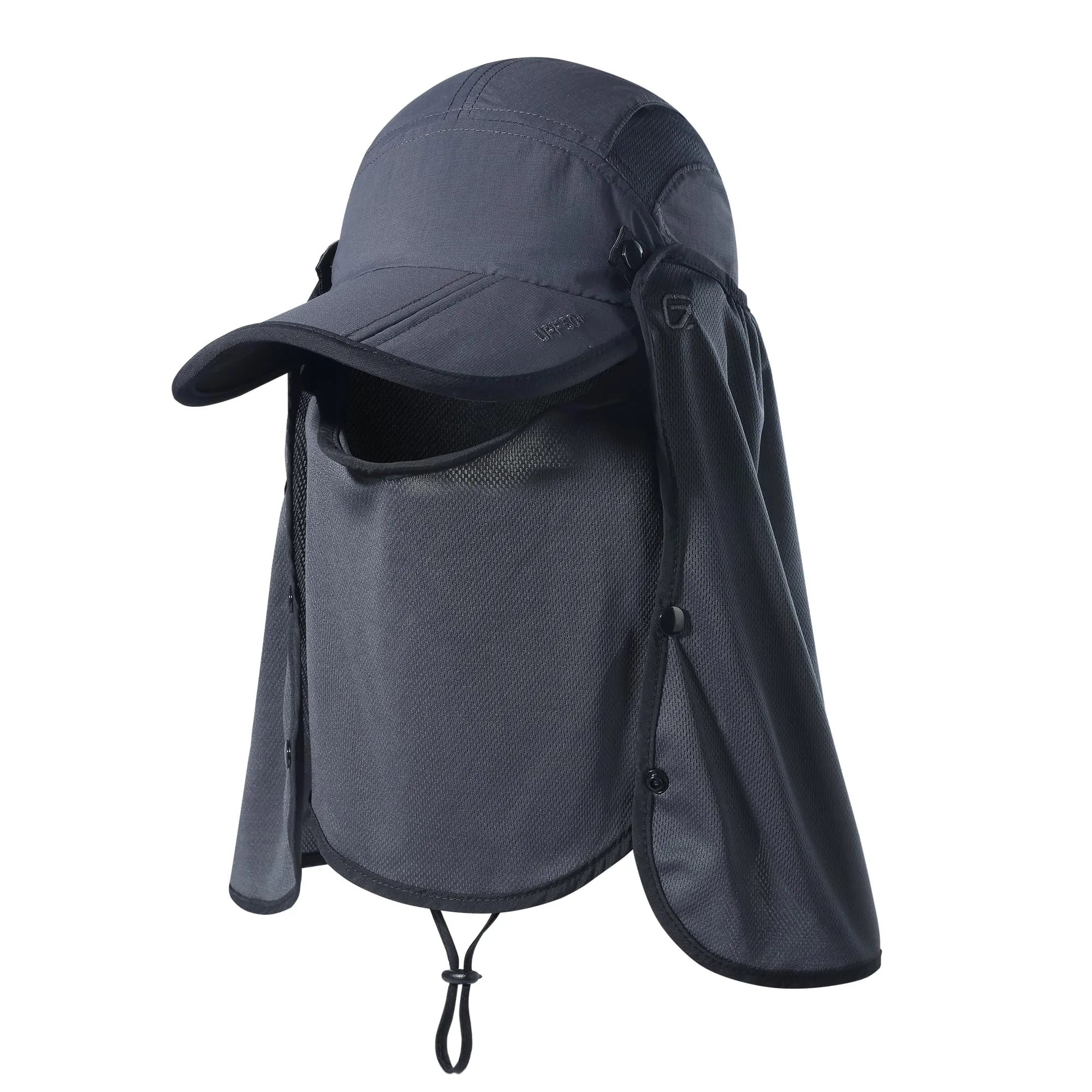 Foldable Fishing Cap with Neck Flap, UPF 50+ Sun Protection, Windproof, Multi-Level Adjustment