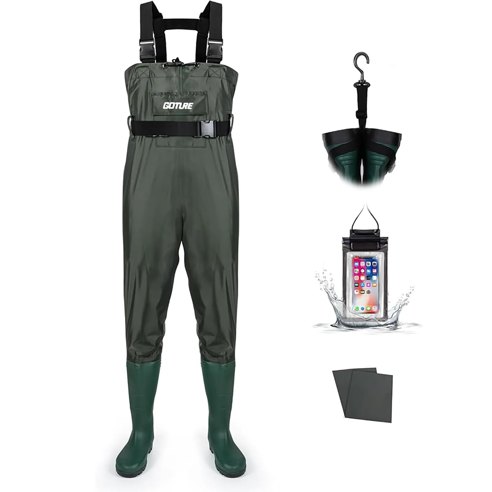 Goture Breathable Fishing Wader M12, Waterproof Nylon/PVC Chest Waders for Men Women