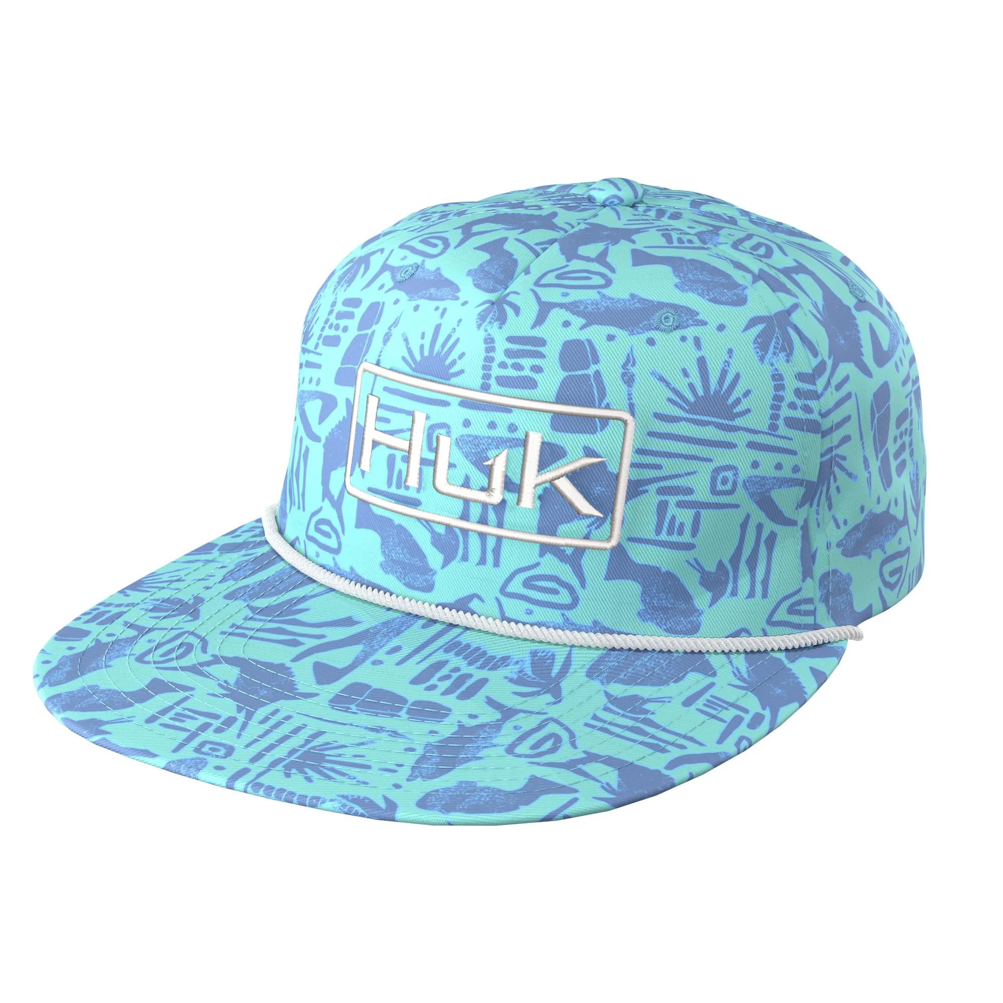 HUK Adjustable Fishing Hat for Men, Unstructured 5-Panel, Tiki Beach-Marine Blue, Anti-Glare