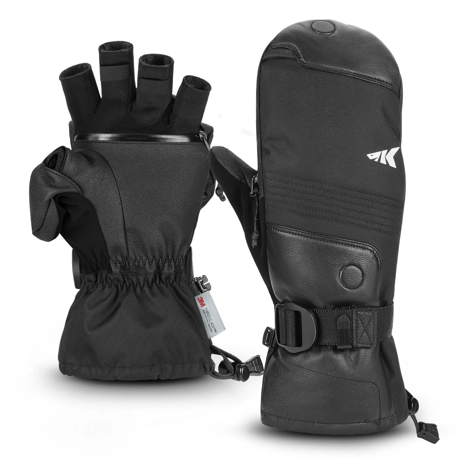 KastKing ThermoGrip Mittens for Ice Fishing, Skiing & Hiking - Water-Resistant Convertible Gloves