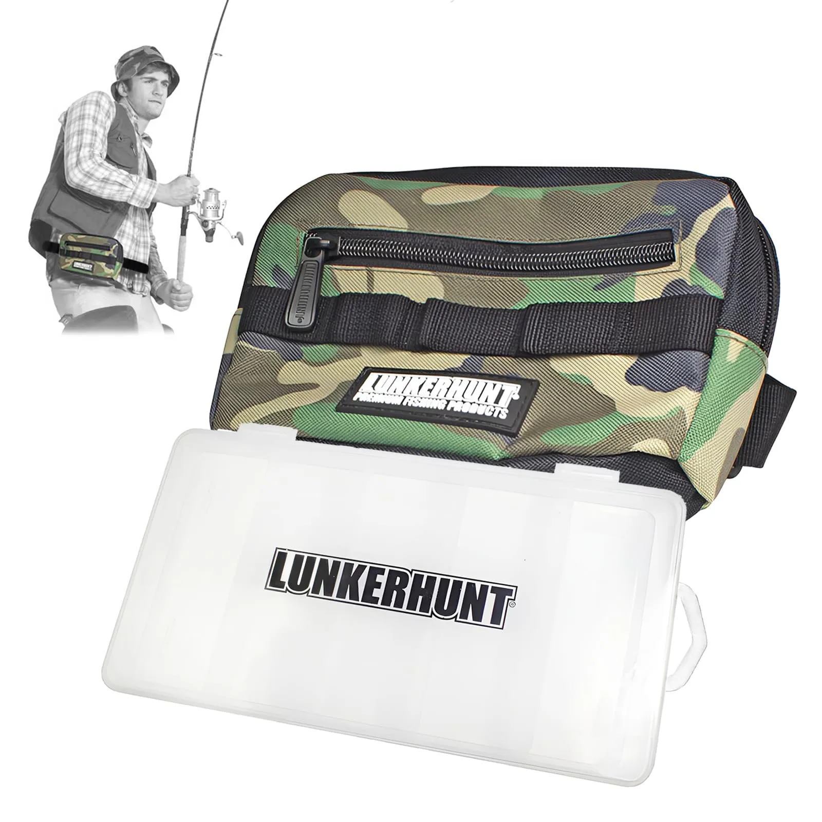 Lunkerhunt Water-Resistant Fishing Tackle Bag with Adjustable Strap & Tackle Box Included