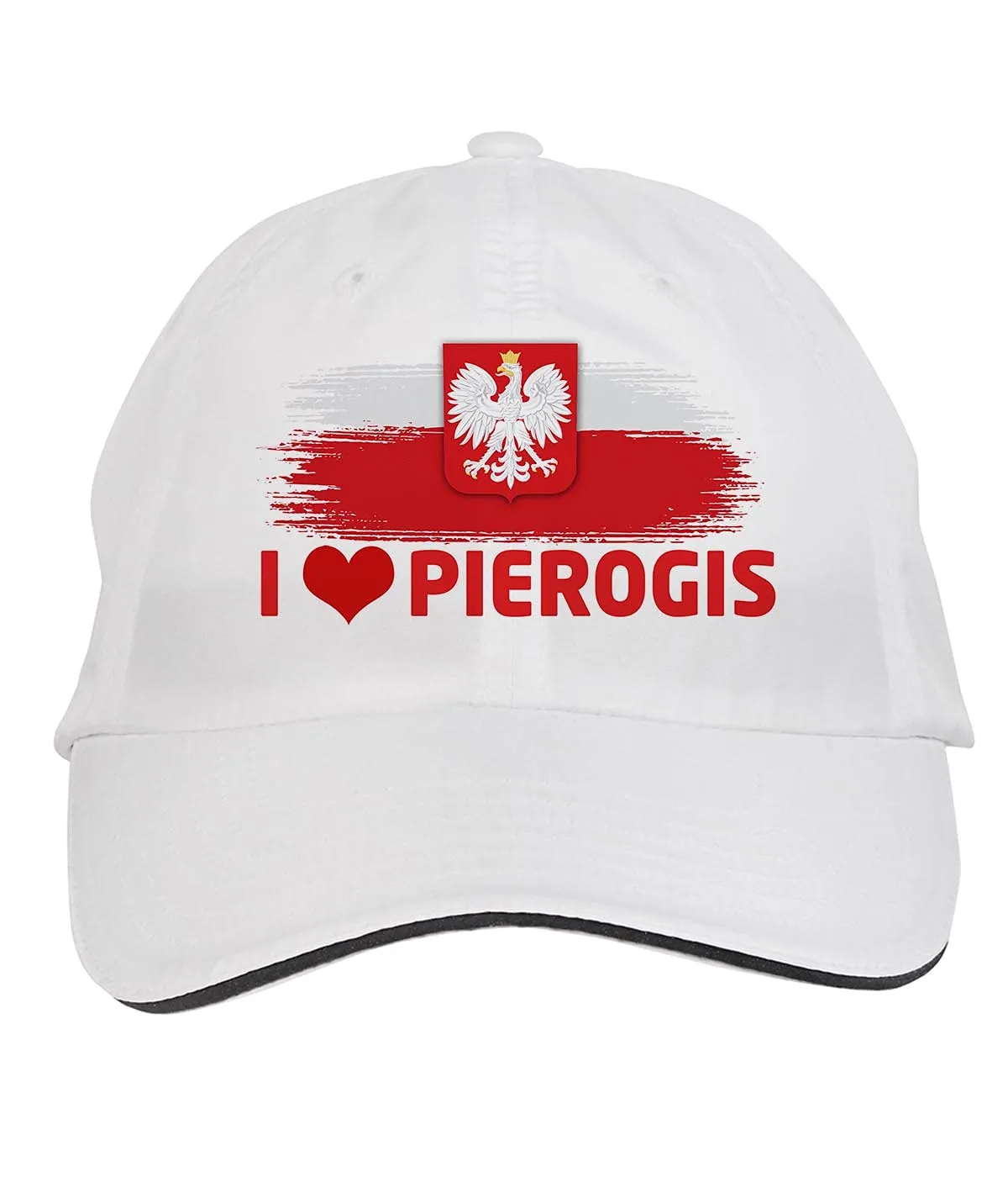 Makoroni I LOVE PIEROGIS Adjustable Cap White, 100% Polyester Microfiber, Moisture-Wicking