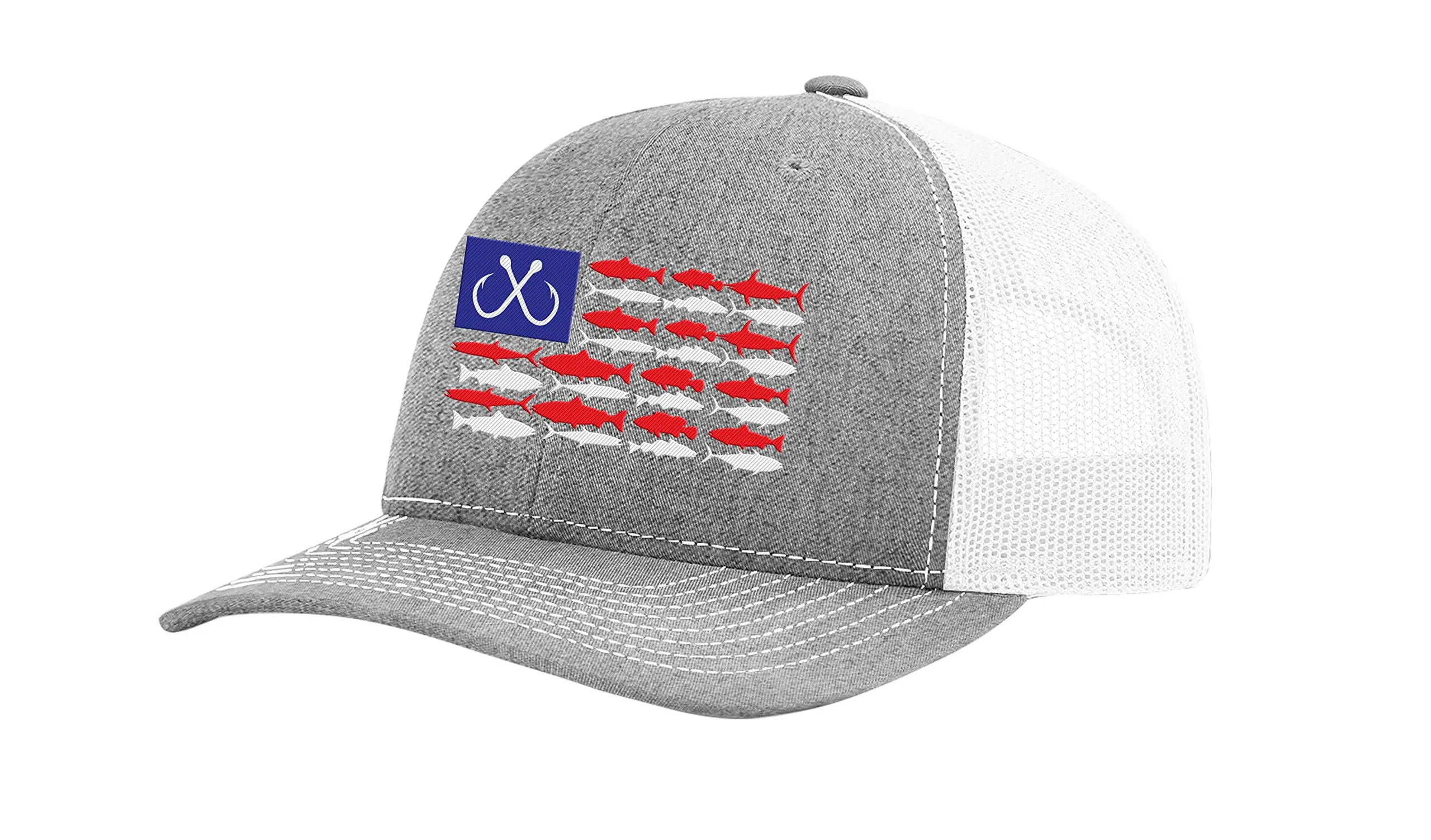 Men's Patriotic American Flag Fishing Trucker Hat - Freshwater & Saltwater, Adjustable Snapback