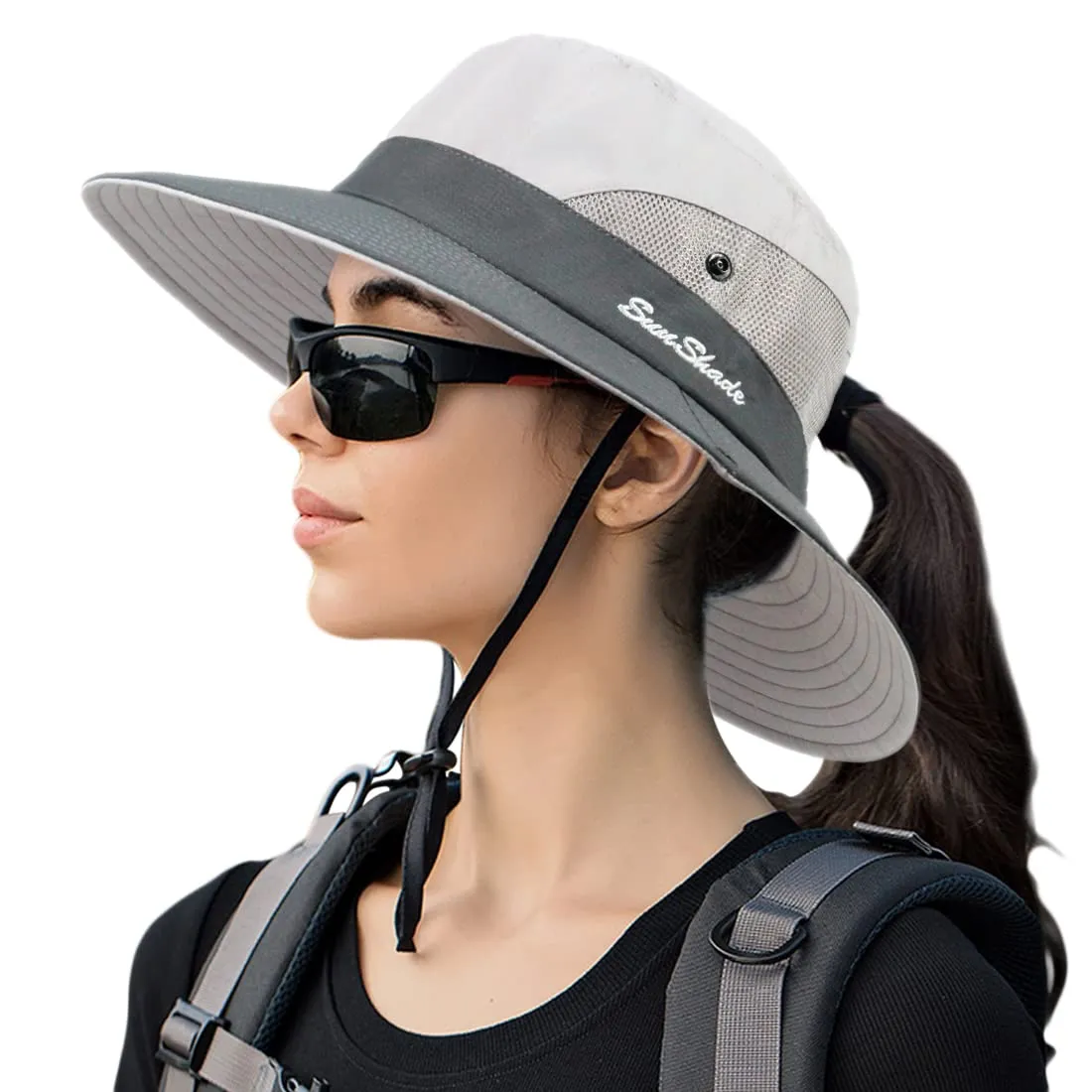 PanPacSight Women's Ponytail Sun Hat - UV Protection, Packable Fishing & Hiking Boonie Hat