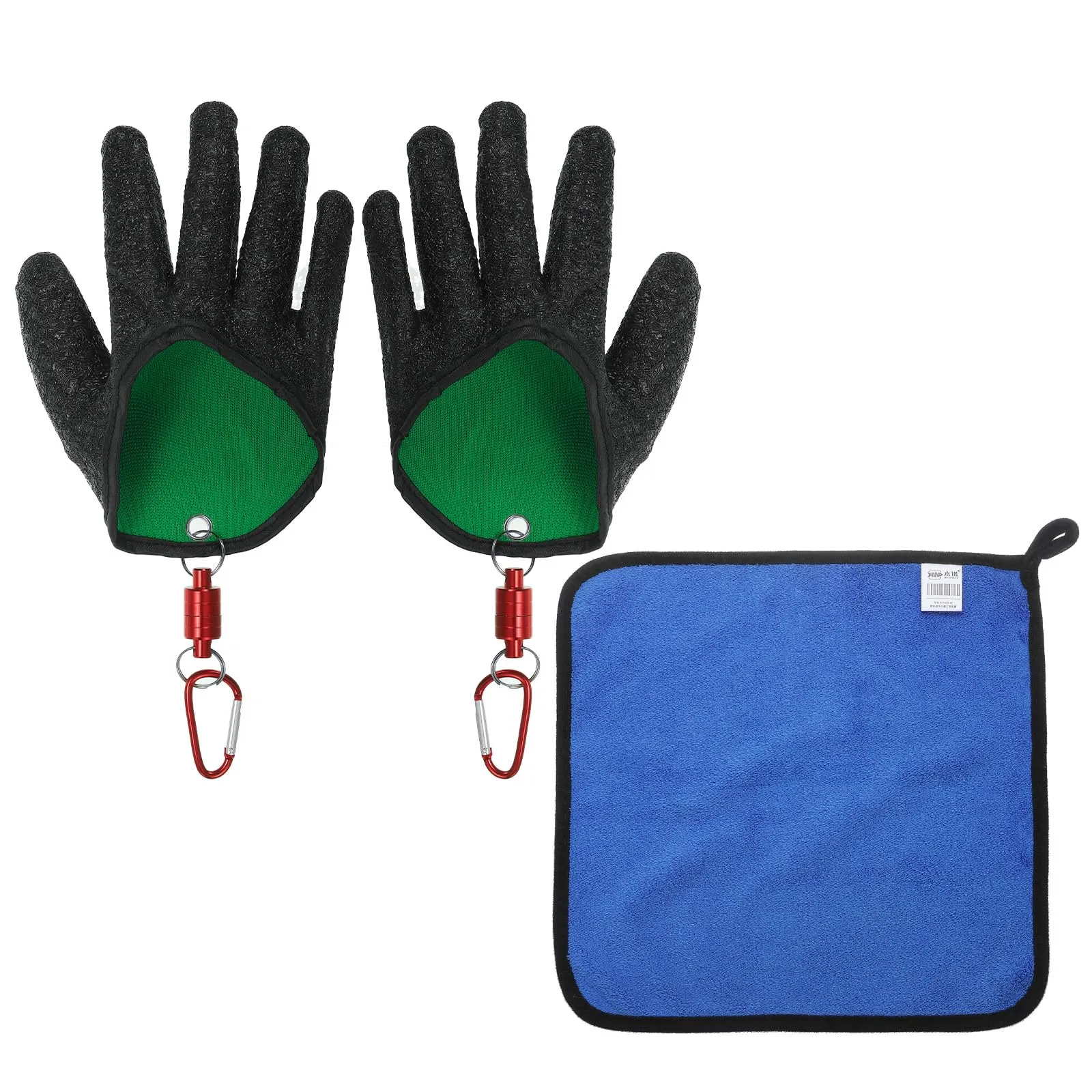 PATIKIL Fishing Gloves - Non-Slip, Puncture Resistant, Black, 7.5'x5.1' with Magnetic Hook & Towel