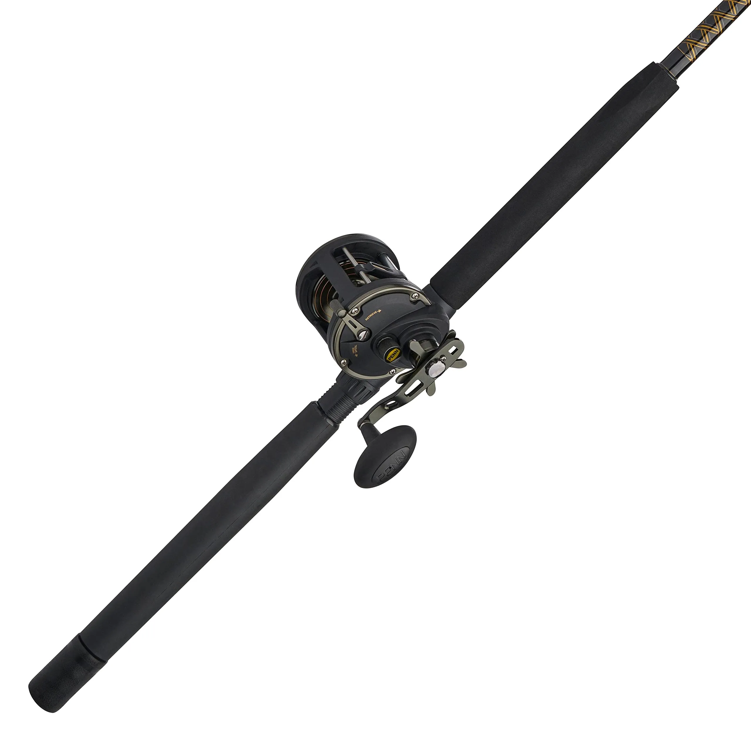 PENN 6'6' Squall II Level Wind Saltwater Fishing Combo, 1-Piece Rod, Black/Gold