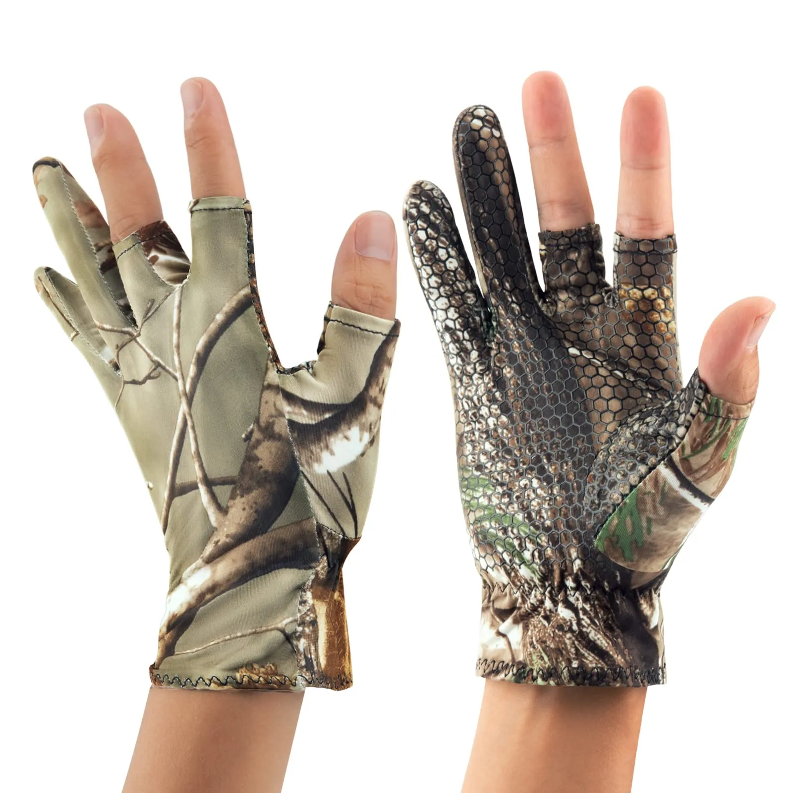 QualyQualy Camouflage UV Protection Fishing Gloves for Men – Lightweight, Thin, Fingerless Design