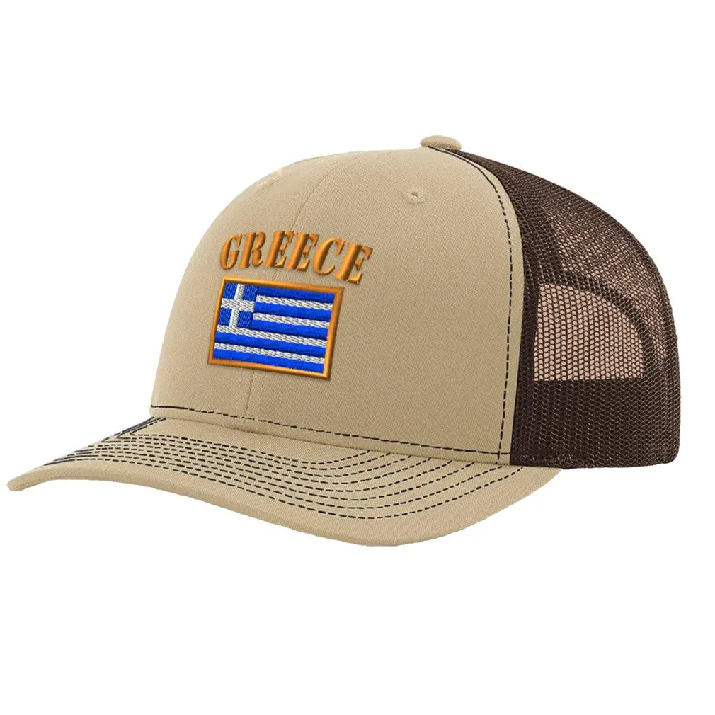 Richardson Trucker Hat with Greece Flag Embroidery - Adjustable Snapback Baseball Cap