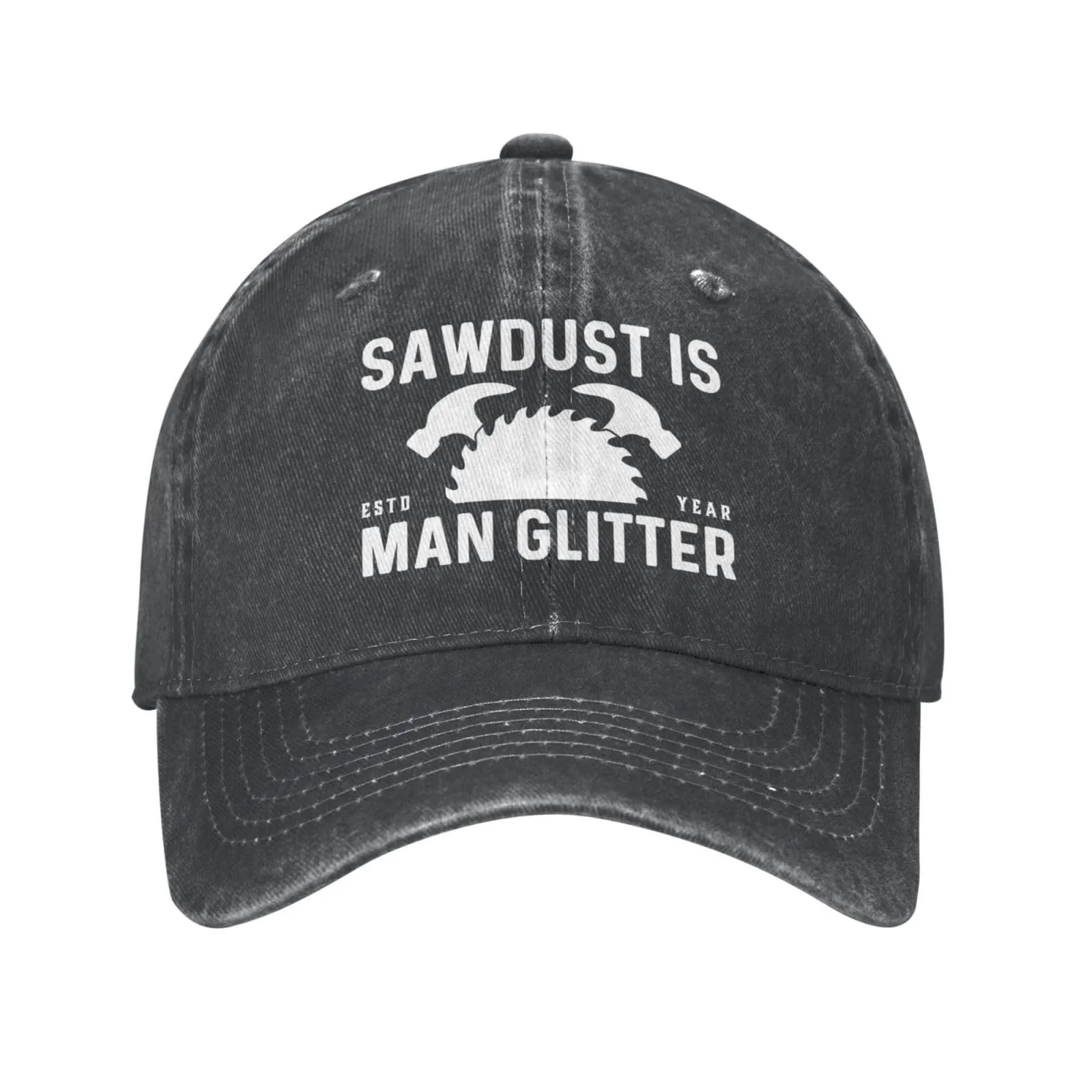 Sawdust is Man Glitter Baseball Hat for Men, Adjustable Strap, Distressed Polyester