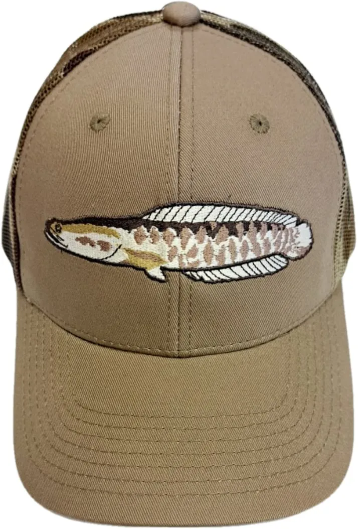 Snakehead Fish HAT Embroidered Tan & Brown Camo – One Size Fits All