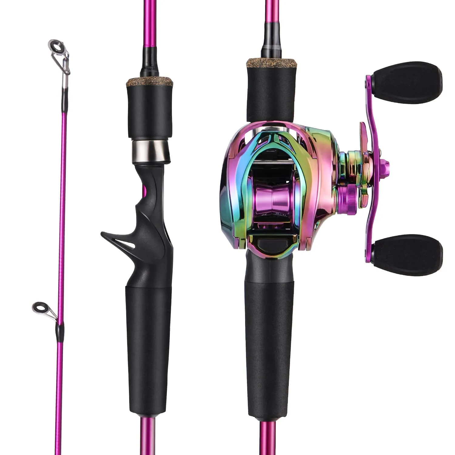 Sougayilang 5.9ft Purple Baitcaster Combo, 2-Piece Fishing Rod & Reel for Freshwater Fishing