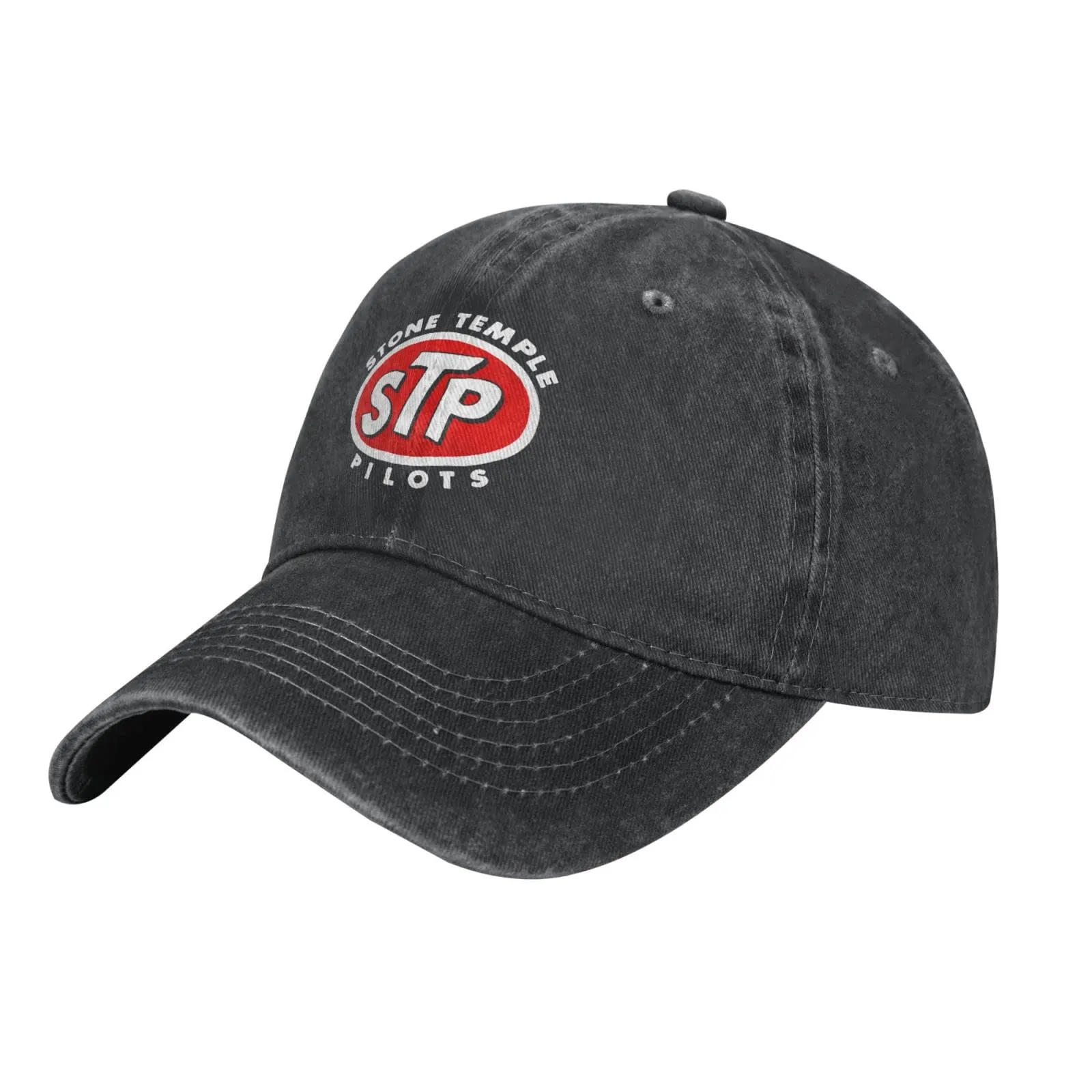 Stone Music Temple Pilots Logo Distressed Denim Trucker Hat Adjustable Black Unisex