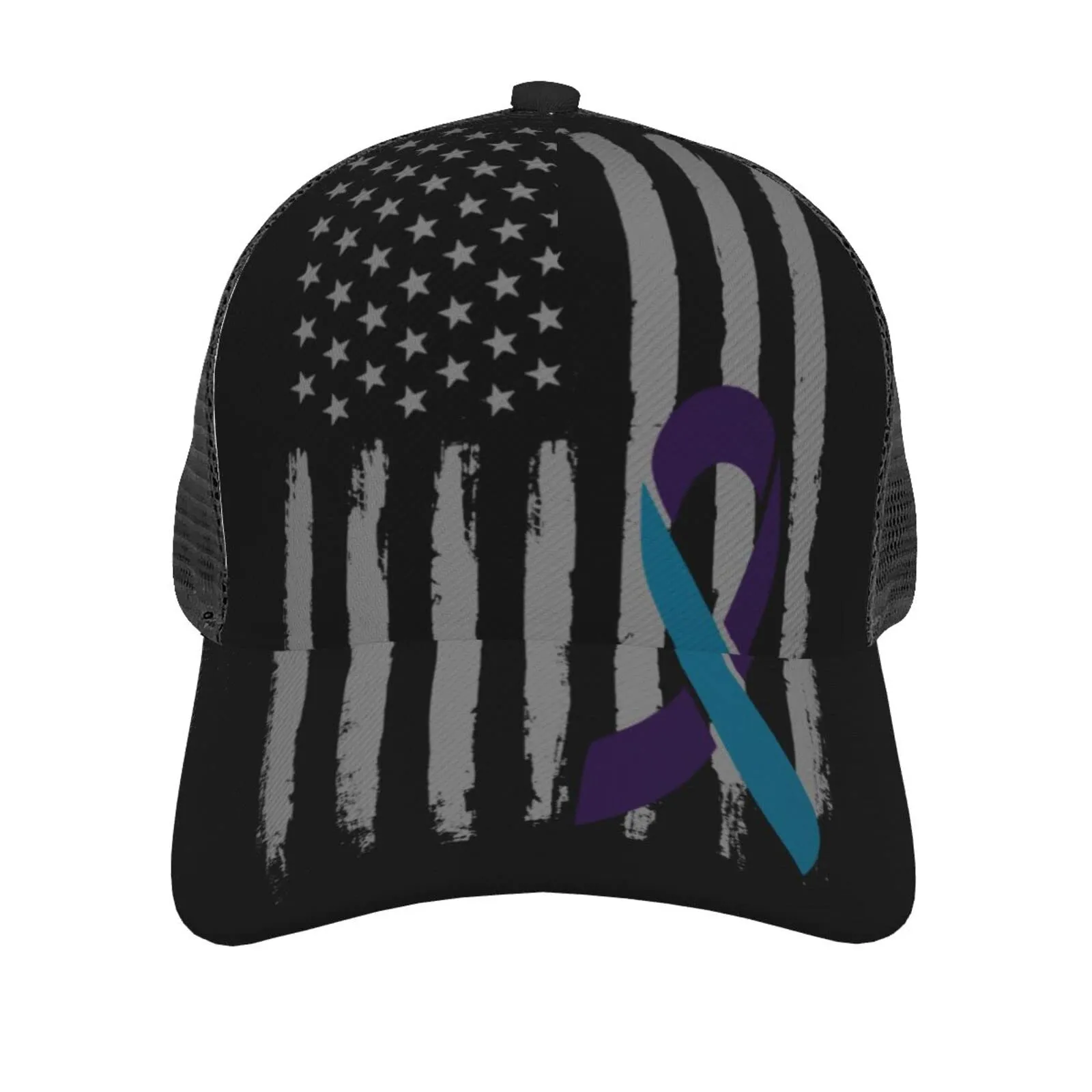 Teal and Purple Ribbons Suicide Prevention Awareness Trucker Hat - Adjustable Baseball Cap