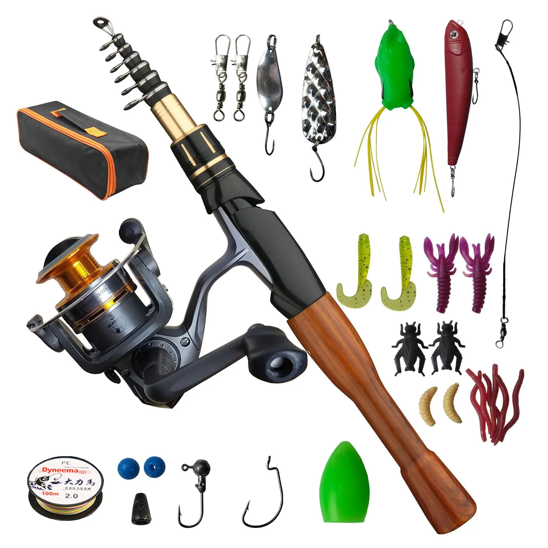 Telescopic Fishing Rod and Spinning Reel Combo 30pcs Suit for Saltwater/Freshwater, 1.6m