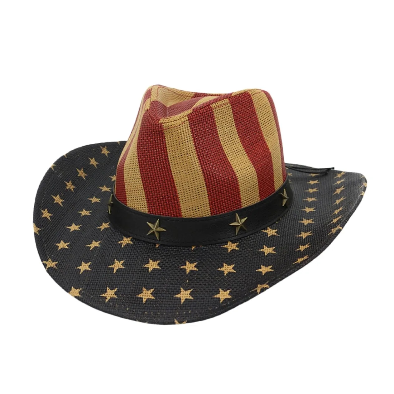 Western Straw Hat with USA Flag - Multi-Functional Independence Day Costume Sun Hat