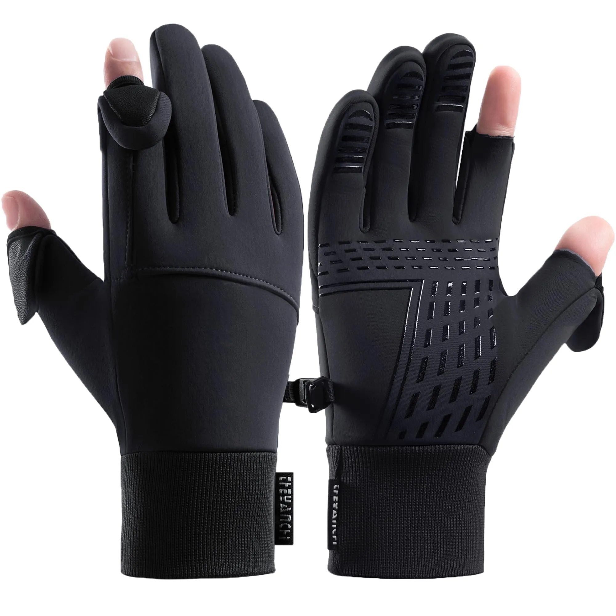 Winter Fingerless Gloves for Cycling Fishing, Touchscreen Windproof Cold Weather, Large