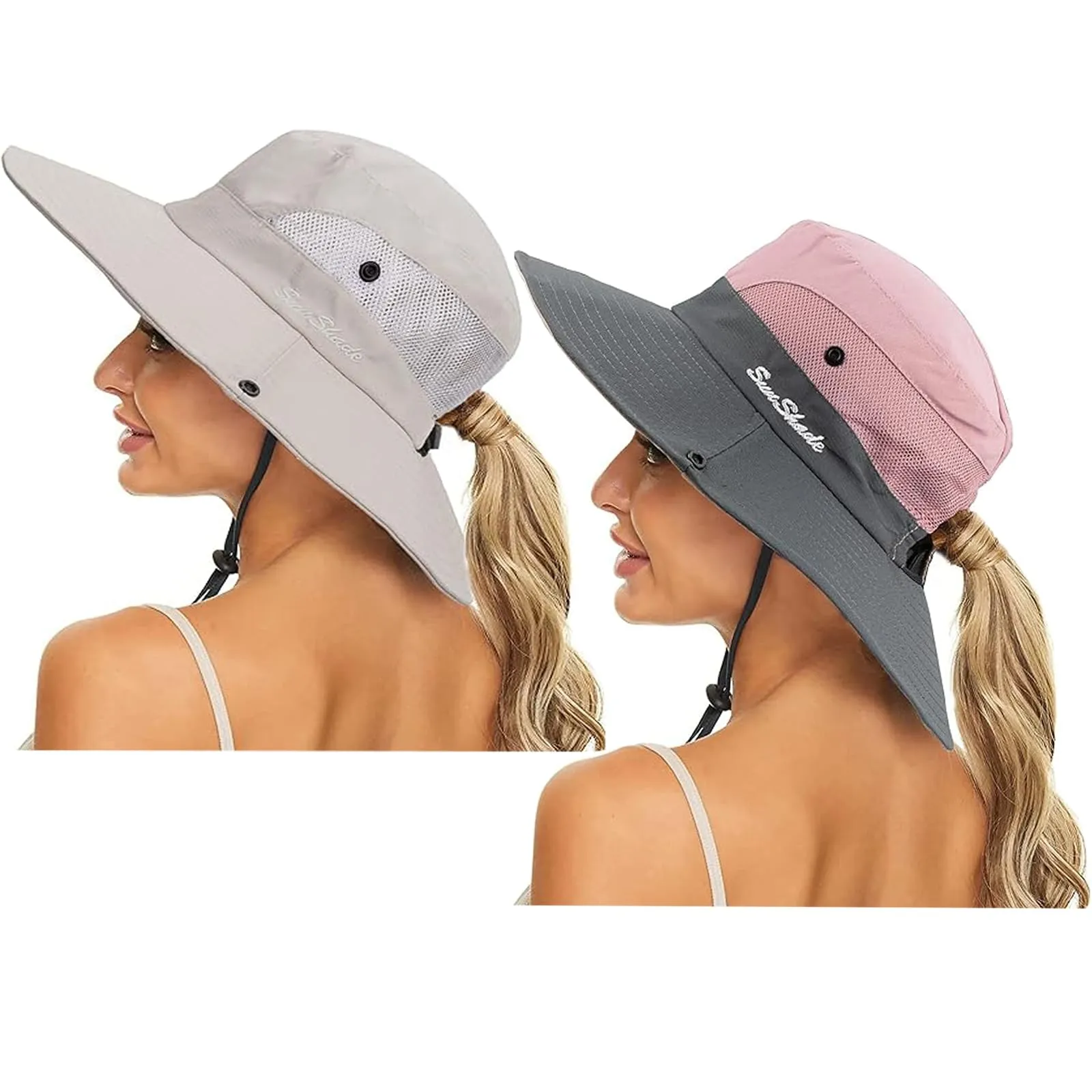 Women's Summer Sun-Hat with Ponytail Hole - UV-Protection Mesh Wide Brim Foldable Hat